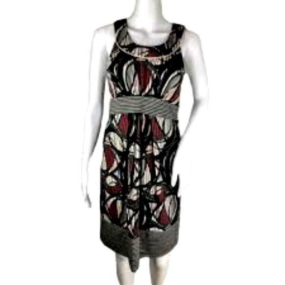 BCBG Maxazria Geometric Fit and Flare Dress Black Purple Gray Womens Medium - Picture 3 of 13